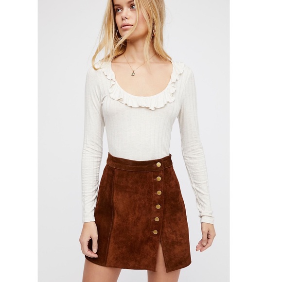 Free People Suede Mini Skirt Understated Leather - Picture 2 of 4